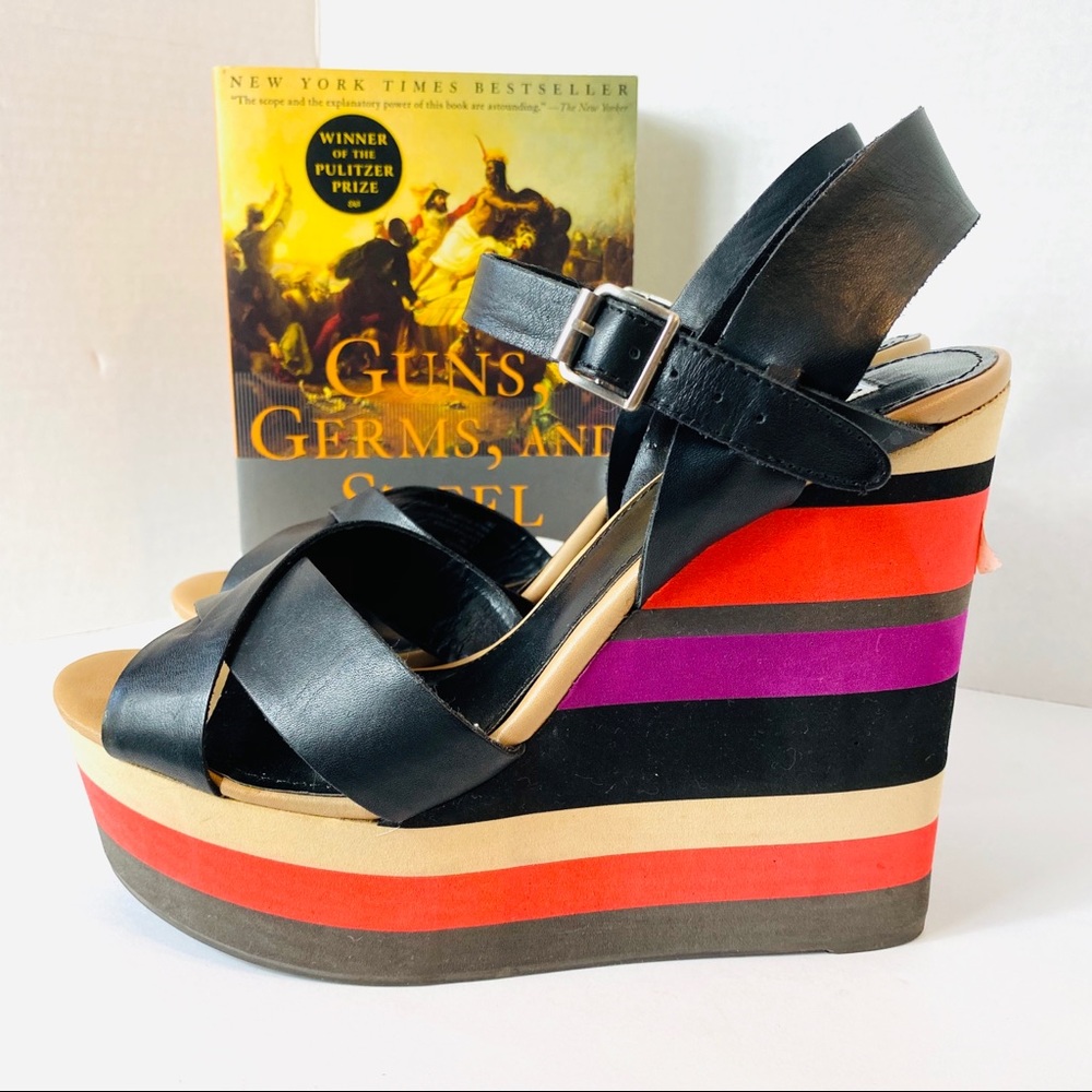 Steve Madden Multi Color Striped Wedges Size 9.5 - Picture 2 of 6